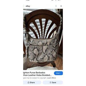 Brighton Snake Print Leather Large Shoulder Bag w Charm Braided Handle